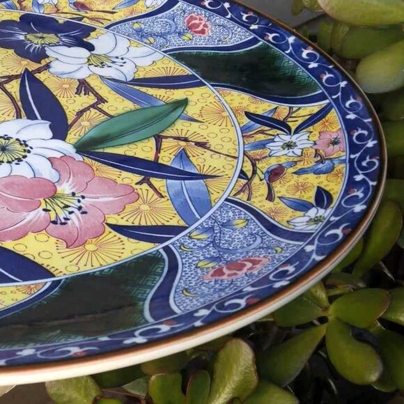 Vintage Japanese Royal Maruishi Tajimi Kutani Bluebird/Flowers Charger Platter - Picture 5 of 10